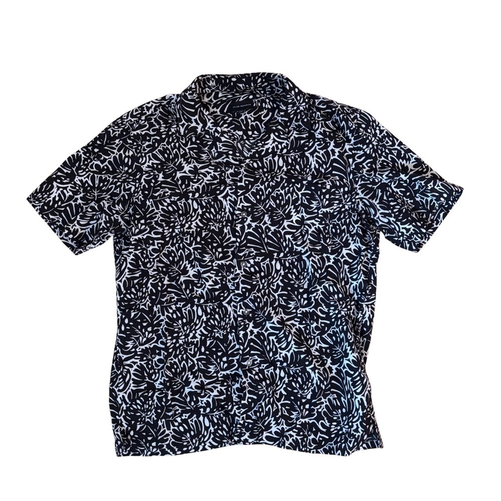 Club Monaco Abstract Black and White Leaf Print Shirt
